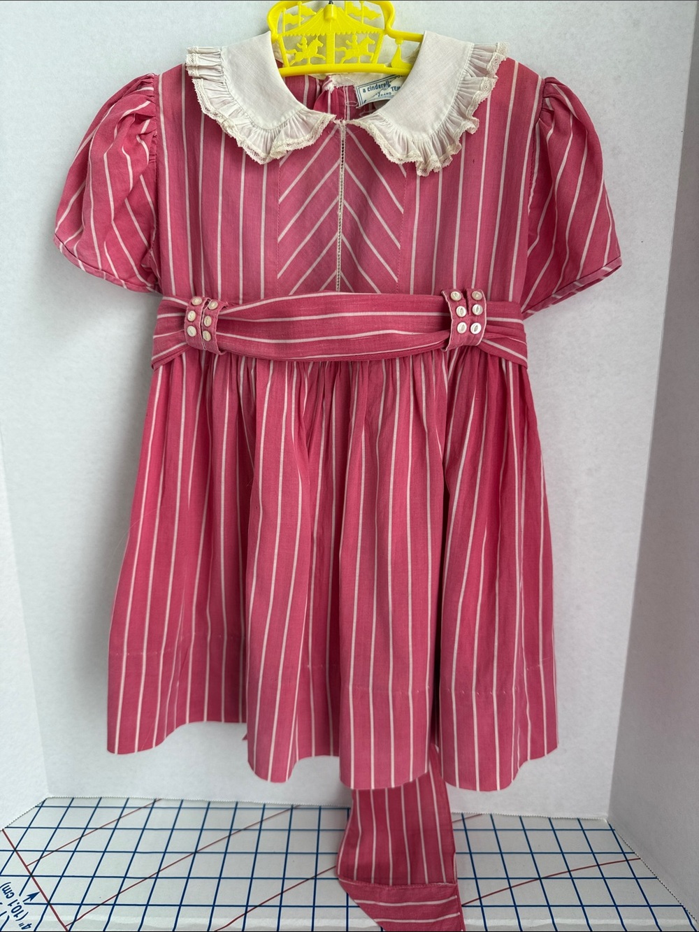 1930s Shirley Temple Cinderella Frock Pink Striped Child Dress Display Heirloom